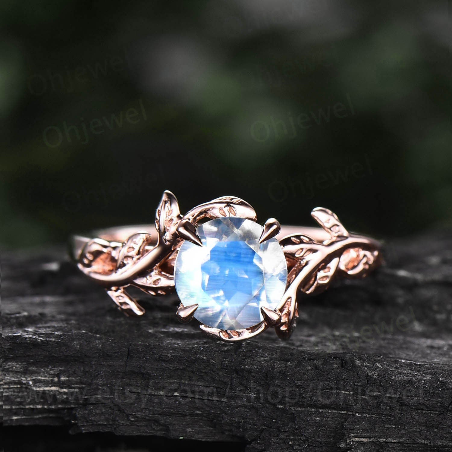 Vintage moonstone ring gold silver for women solitaire moonstone engagement ring leaf flower ring antique dainty custom ring promise ring