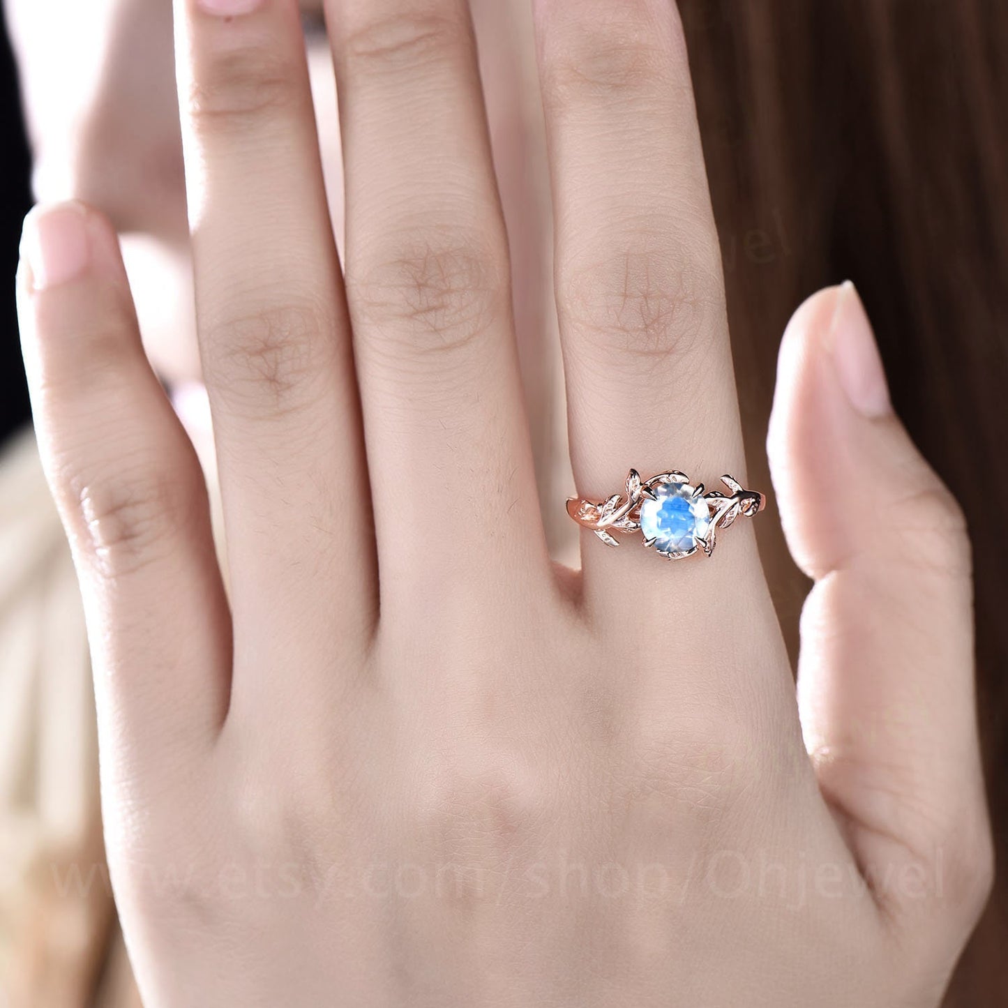 Vintage moonstone ring gold silver for women solitaire moonstone engagement ring leaf flower ring antique dainty custom ring promise ring