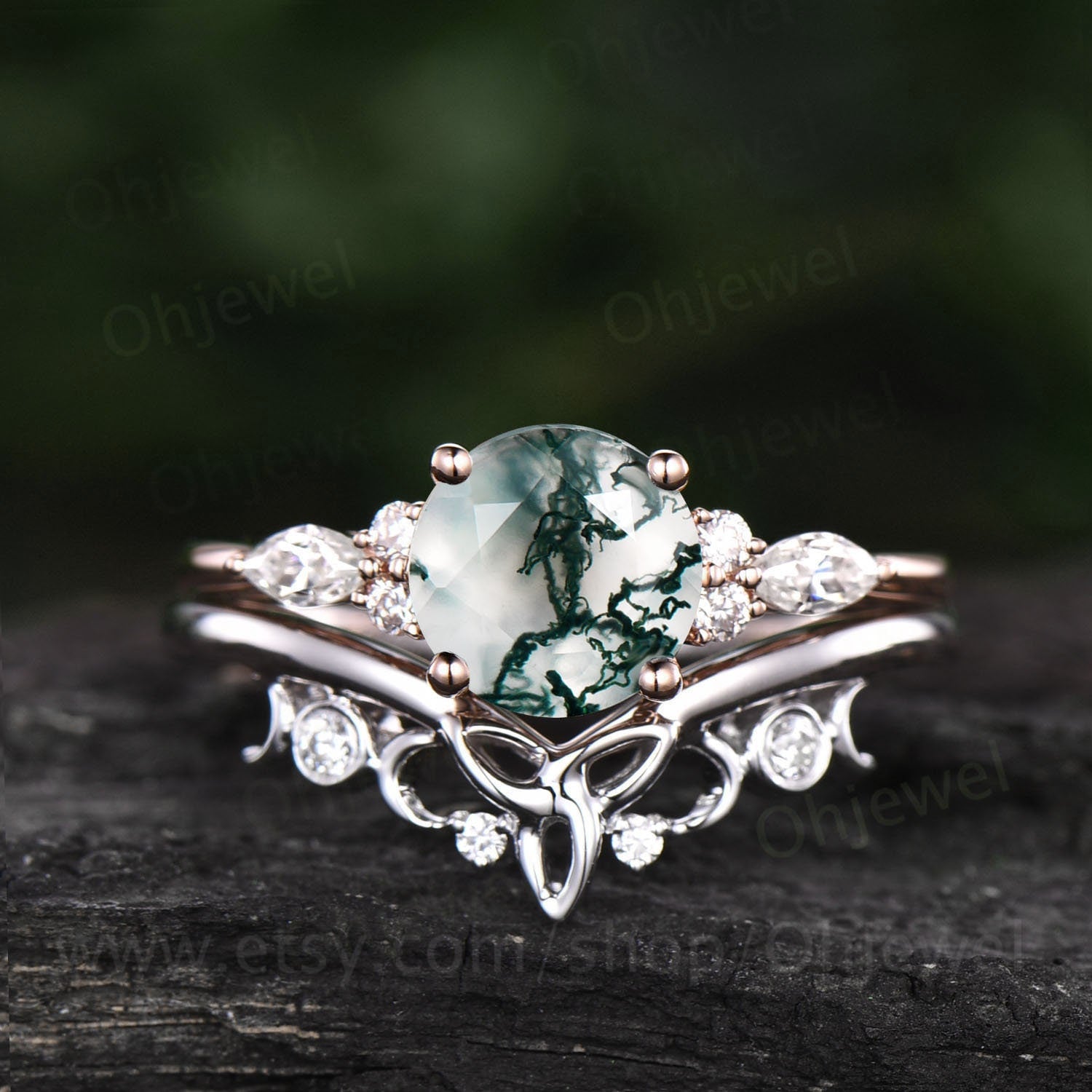 Round Pink Sapphire Engagement Ring Unique Art Deco Moissanite -   Denmark