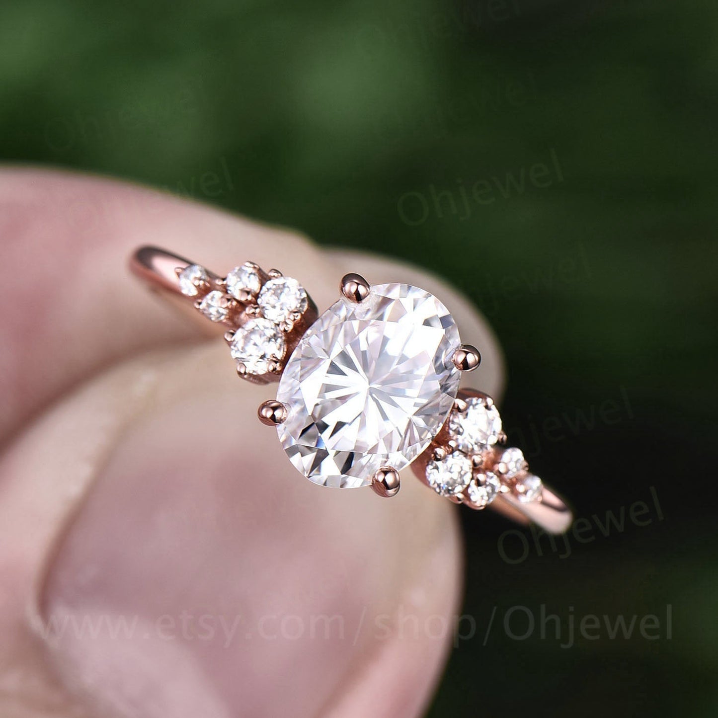 Cluster unique vintage moissanite engagement ring rose gold silver oval cut promise ring women dainty custom ring promise anniversary ring