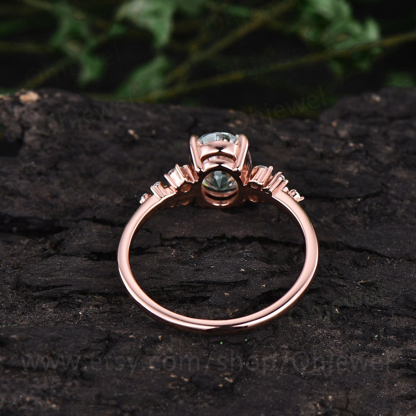 Vintage oval cut green moss agate engagement ring rose gold dainty cluster snowdrift unique engagement ring moissanite wedding ring women