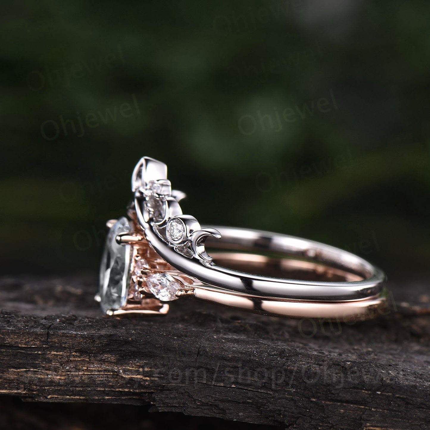 labradorite ring gold sterling silver oval Labradorite engagement ring set art deco vintage marquise moissanite bridal promise ring set gift