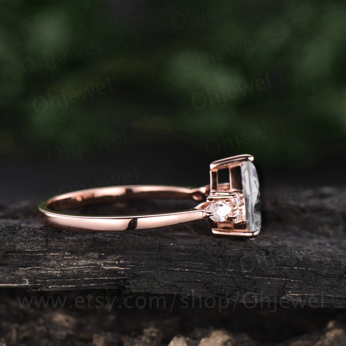 Unique pear shaped labradorite engagement ring art deco 7 stone marquise moissanite ring for women rose gold sterling silver handmade ring