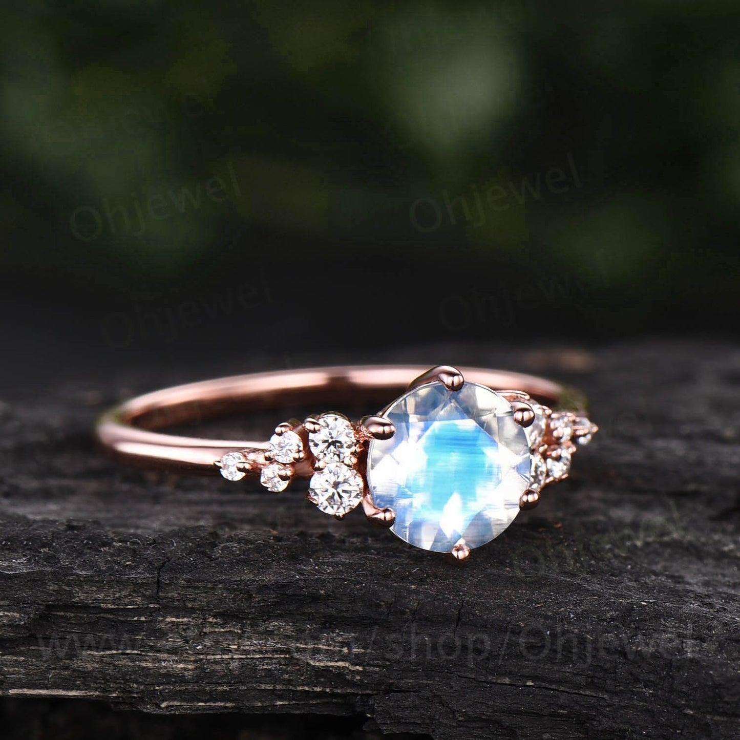 Cluster unique vintage moonstone engagement ring rose gold silver round cut promise ring for women six prong moissanite wedding ring gifts