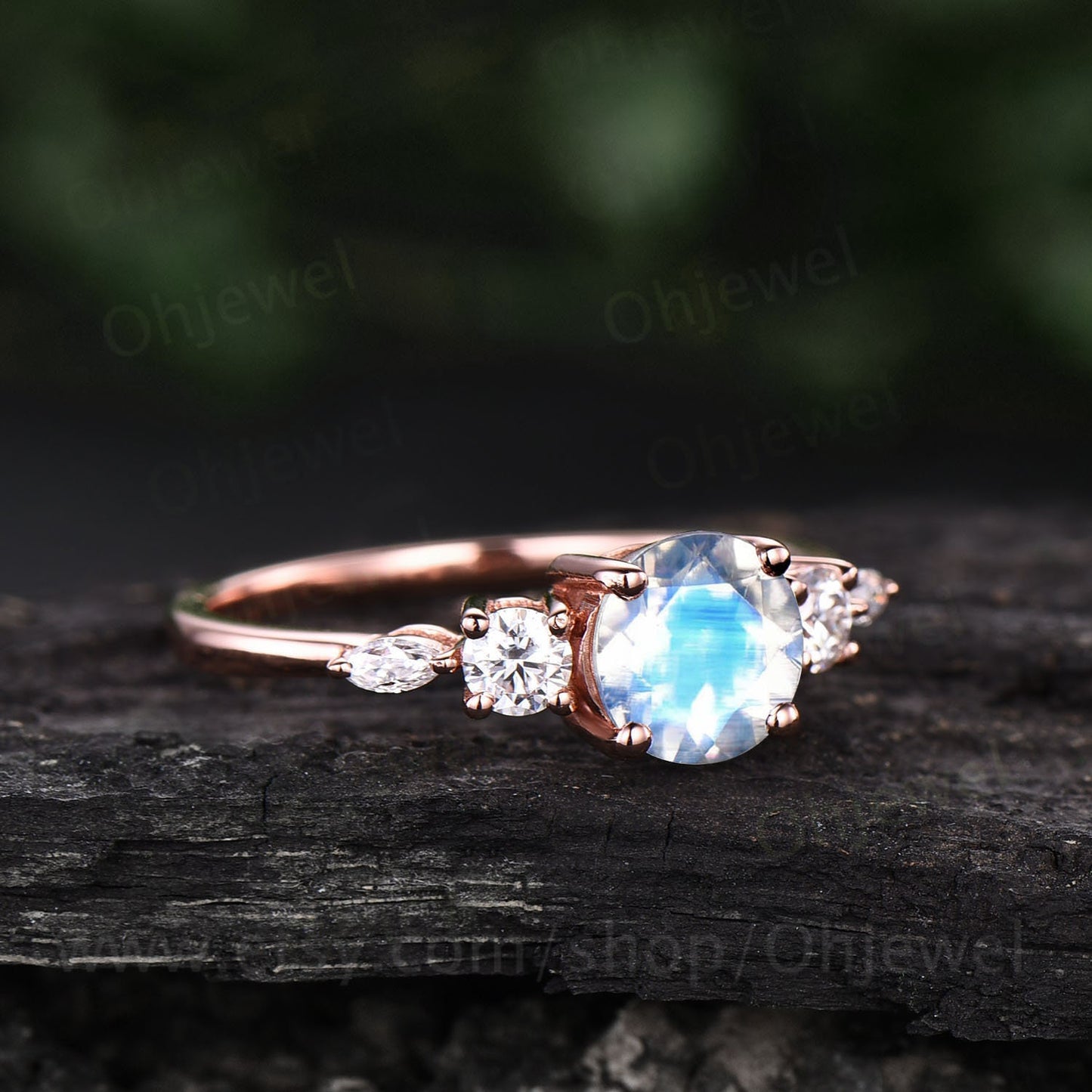 Vintage moonstone ring gold silver for women round cut moonstone engagement ring five stone rose gold art deco moissanite promise ring gift