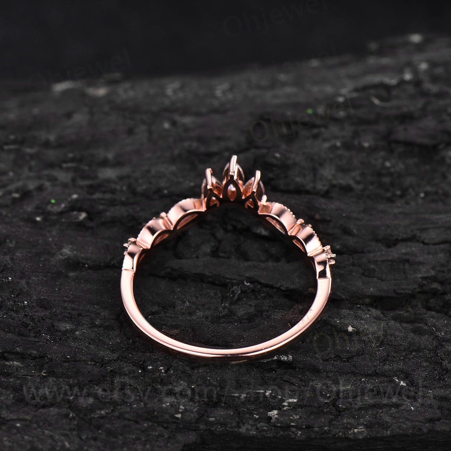 Art deco moissanite wedding band Milgrain crown wedding ring band vintage rose gold silver ring stacking ring women anniversary bridal ring