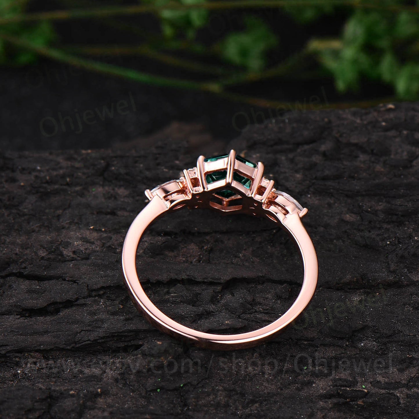 Hexagon emerald ring dainty vintage emerald engagement ring 7 stone marquise moissanite ring rose gold silver for women bridal promise ring