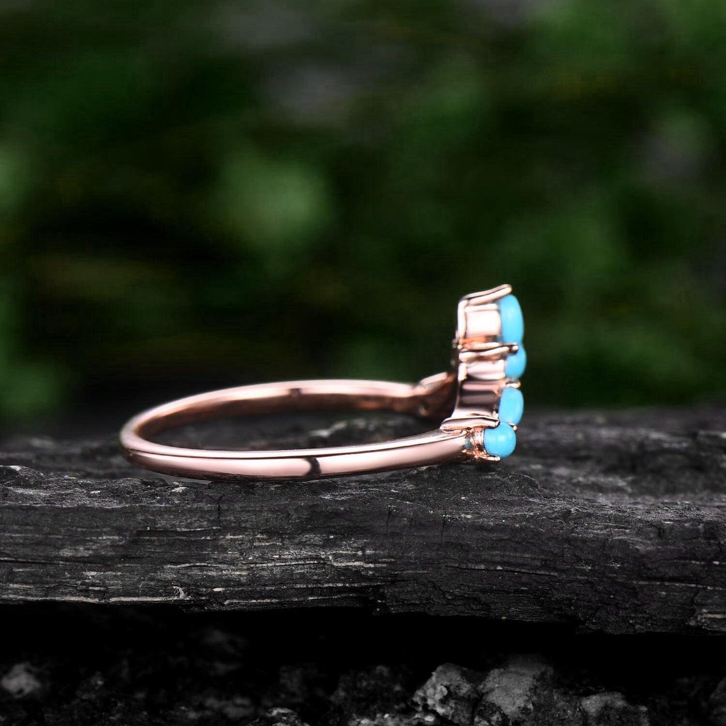 Turquoise wedding band marquise turquoise wedding ring band art deco V shaped wedding band 14k 18k rose gold bridal anniversary ring band