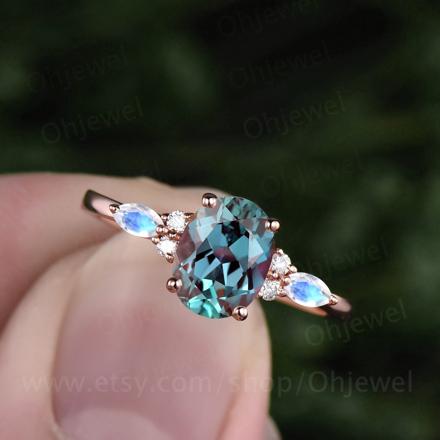 Oval Alexandrite engagement ring rose gold unique vintage marquise moonstone engagement ring 7 stone moissanite ring for women wedding ring