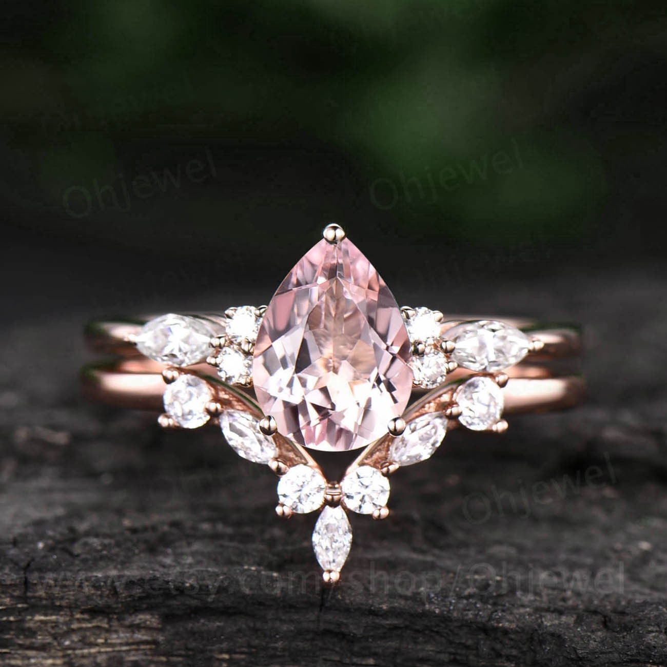 Pear Shaped Morganite Rose Gold Ring Unique Pear Shaped Morganite