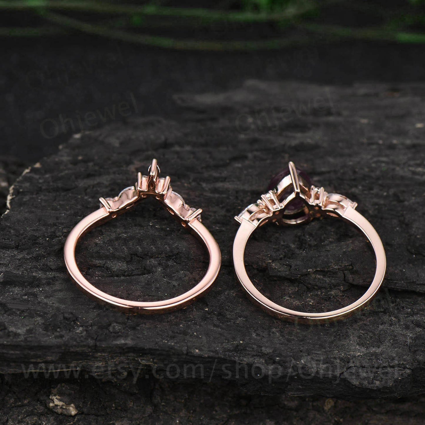 Unique pear shaped morganite engagement ring set rose gold art deco marquise moissanite ring Pink morganite ring for women bridal ring set