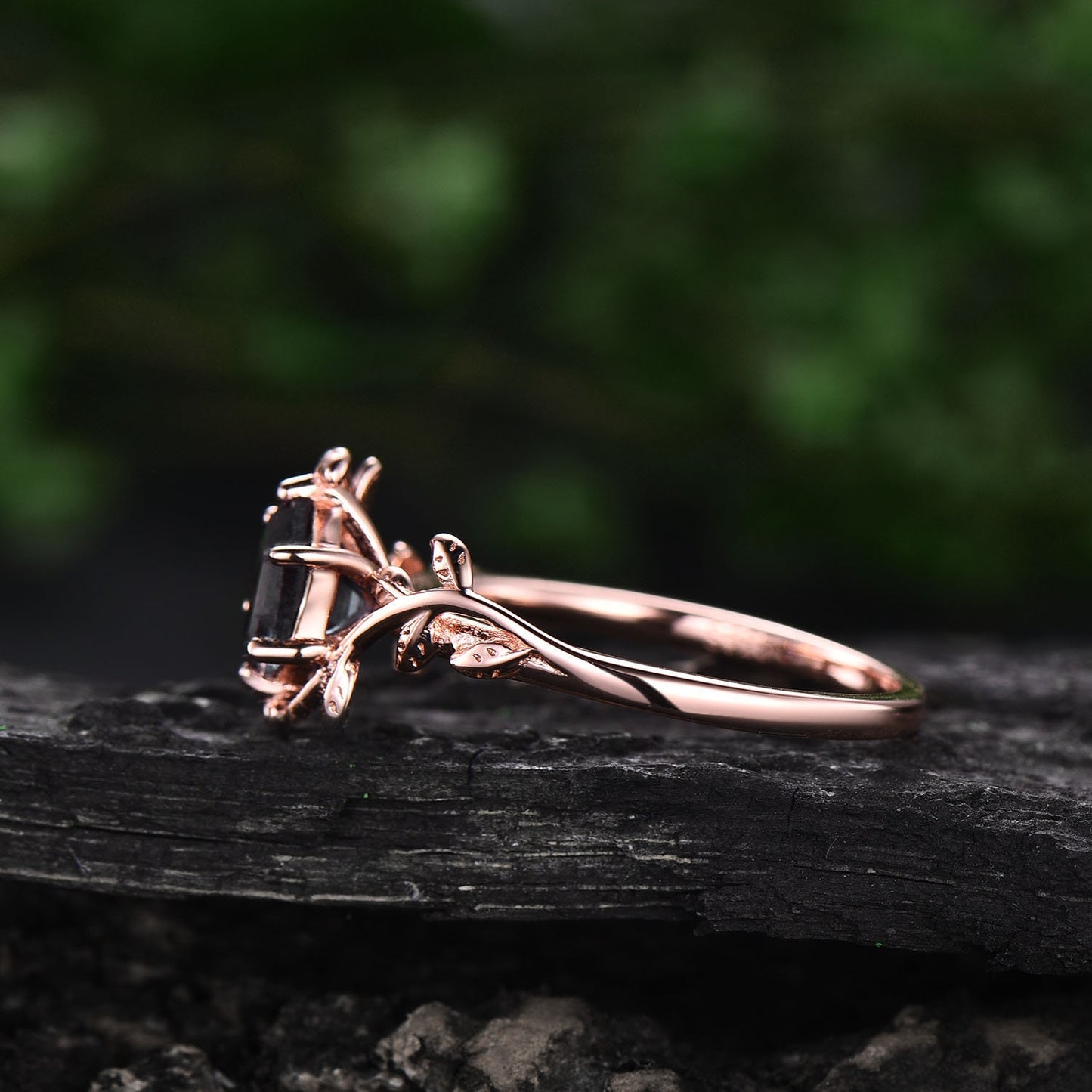 Vintage Hexagon Labradorite engagement ring leaf flower ring solitaire rose gold bridal ring blue Labradorite ring for women wedding ring