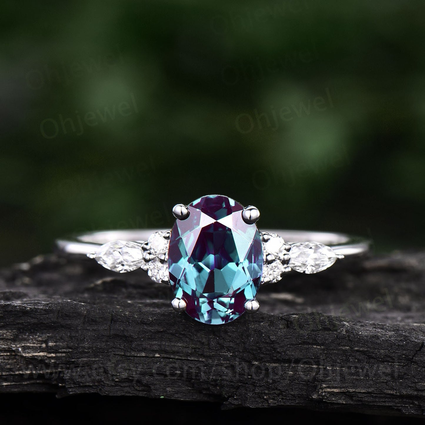 Unique vintage Oval cut Alexandrite engagement ring set rose gold art deco moissanite wedding ring set for women norse viking ring Jewelry