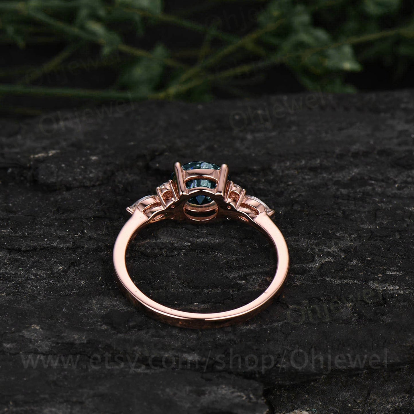 Round Alexandrite engagement ring 14k rose gold 7 stone unique vintage marquise moonstone engagement ring moissanite wedding ring for women