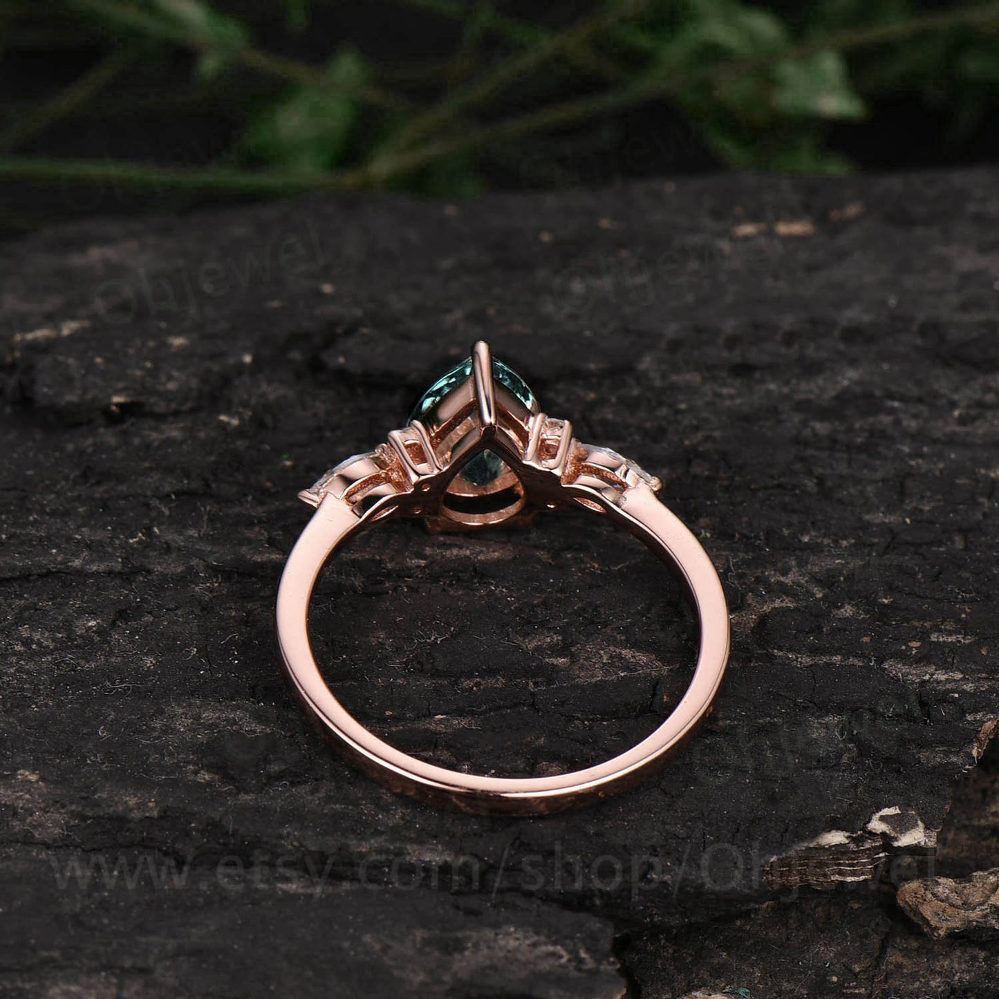 Pear shaped Alexandrite engagement ring 18k rose gold art deco unique vintage moonstone engagement ring moissanite bridal ring for women