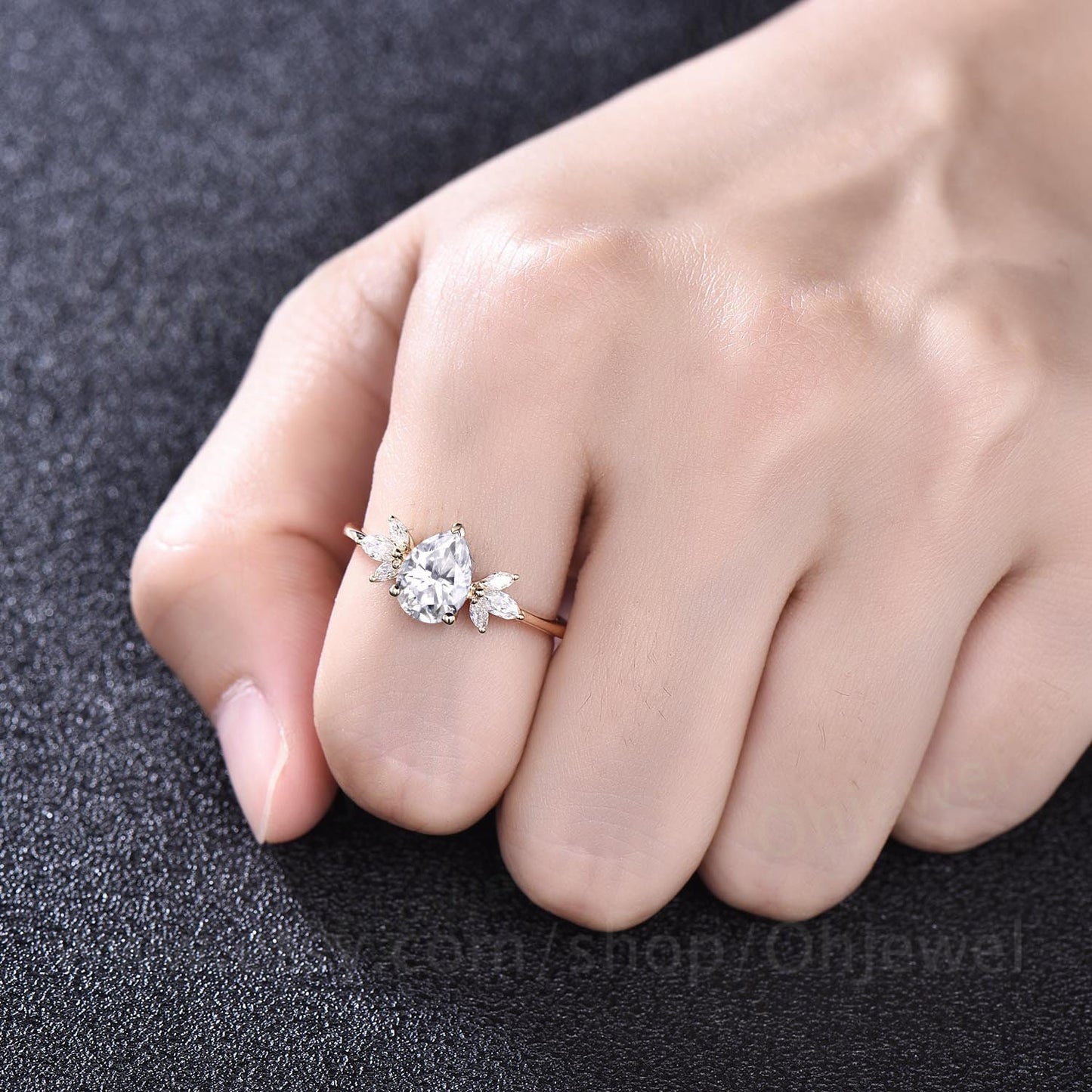 Vintage pear shaped moissanite engagement ring rose gold flower marquise cut diamond cluster engagement ring bridal wedding ring for women