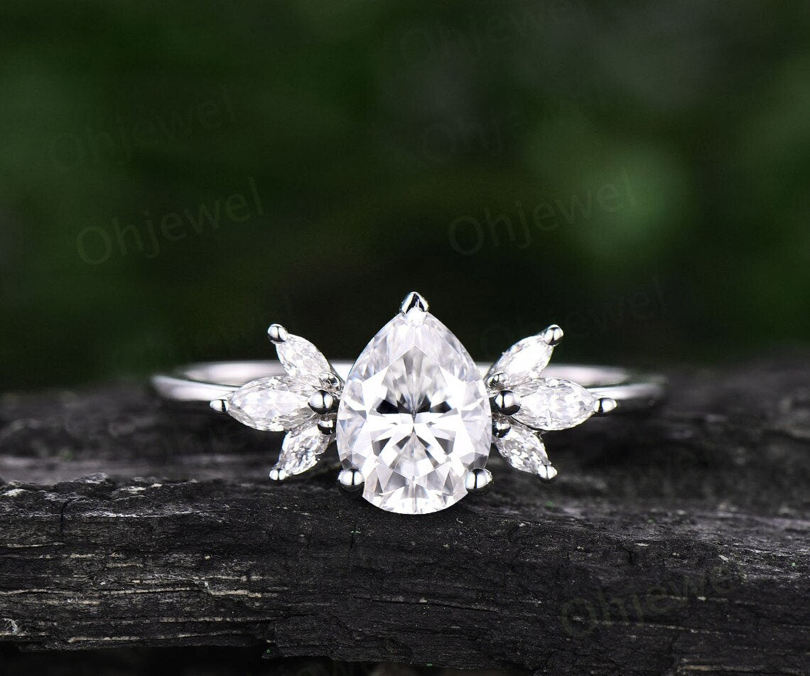 Vintage pear shaped moissanite engagement ring rose gold flower marquise cut diamond cluster engagement ring bridal wedding ring for women