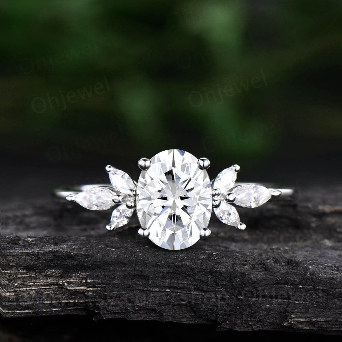 Vintage oval cut moissanite engagement ring 14k rose gold leaf flower marquise cut diamond cluster engagement ring wedding ring for women