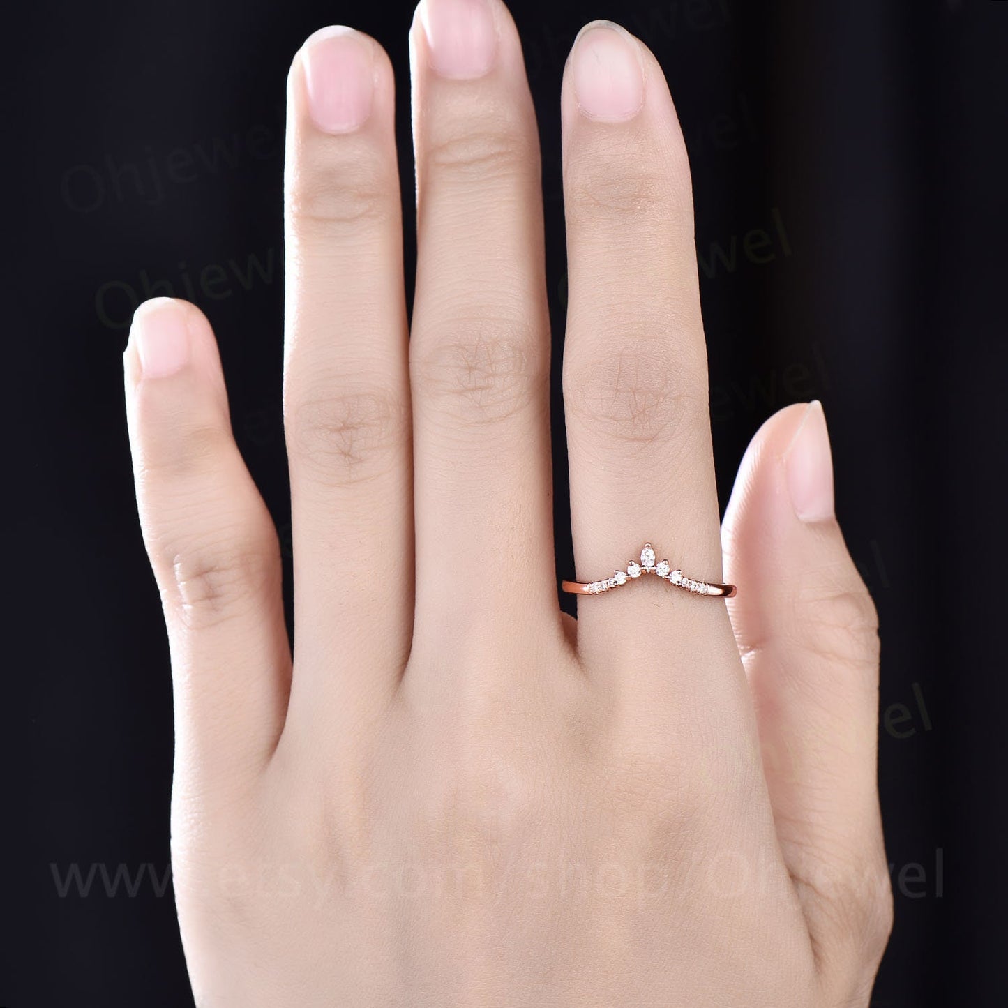 Art deco diamond wedding band 14k rose gold marquise cut moissanite wedding ring band dainty ring unique bridal anniversary ring for women