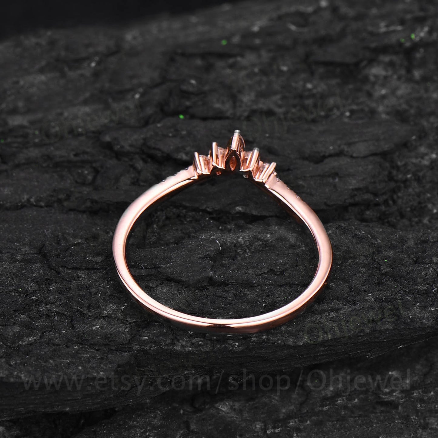 Art deco diamond wedding band 14k rose gold marquise cut moissanite wedding ring band dainty ring unique bridal anniversary ring for women
