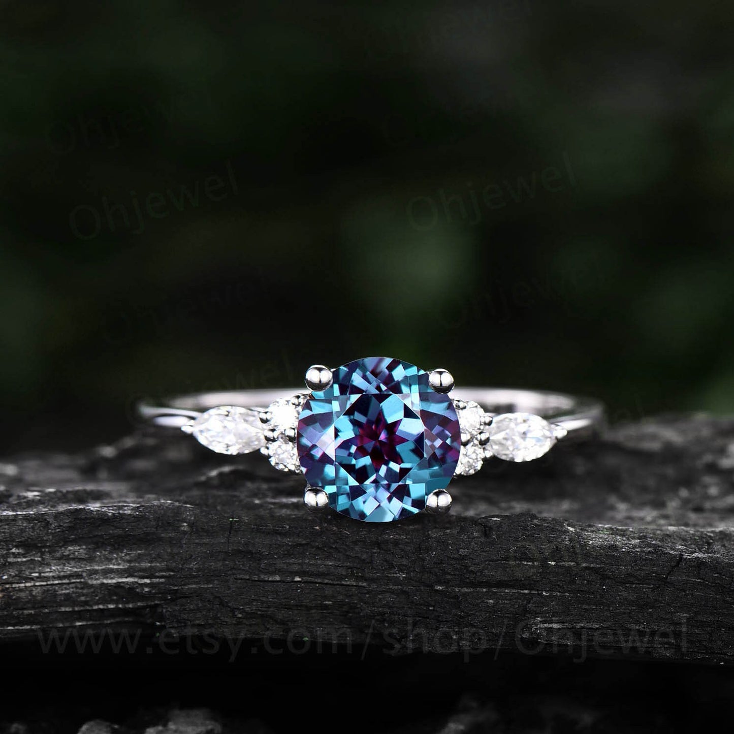 Rose gold ring Alexandrite ring for women vintage Alexandrite engagement ring June birthstone ring anniversary marquise cut moissanite ring