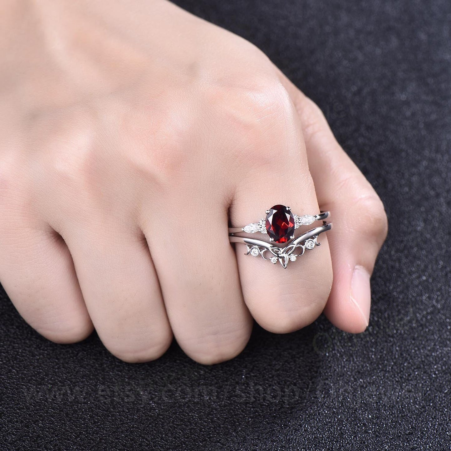 Oval cut garnet engagement ring set art deco vintage vintage garnet ring gold for women sterling silver moissanite Norse Viking ring jewelry