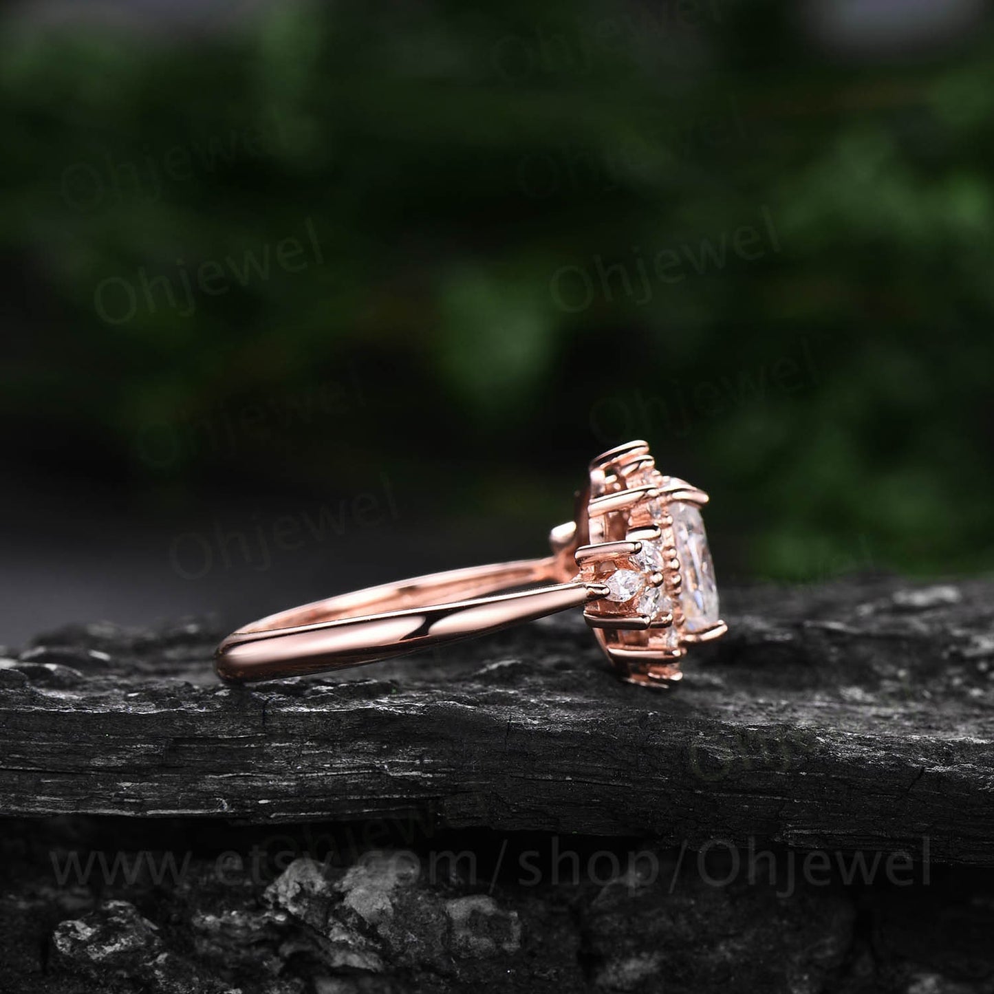 Oval cut moissanite engagement ring 14k rose gold art deco halo cluster vintage unique engagement ring antique bridal wedding ring for women