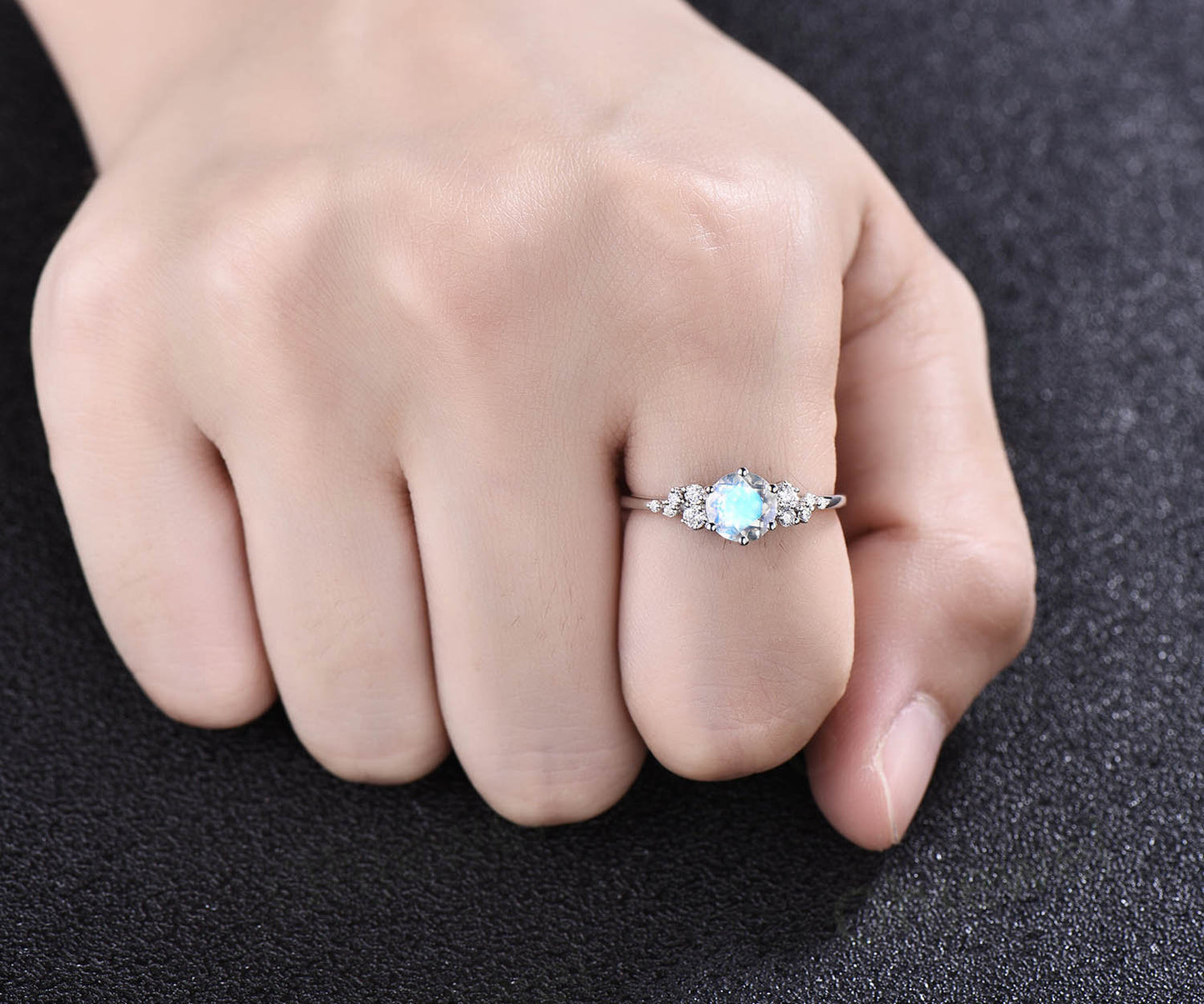 Cluster unique vintage moonstone engagement ring rose gold silver round cut promise ring for women six prong moissanite wedding ring gifts