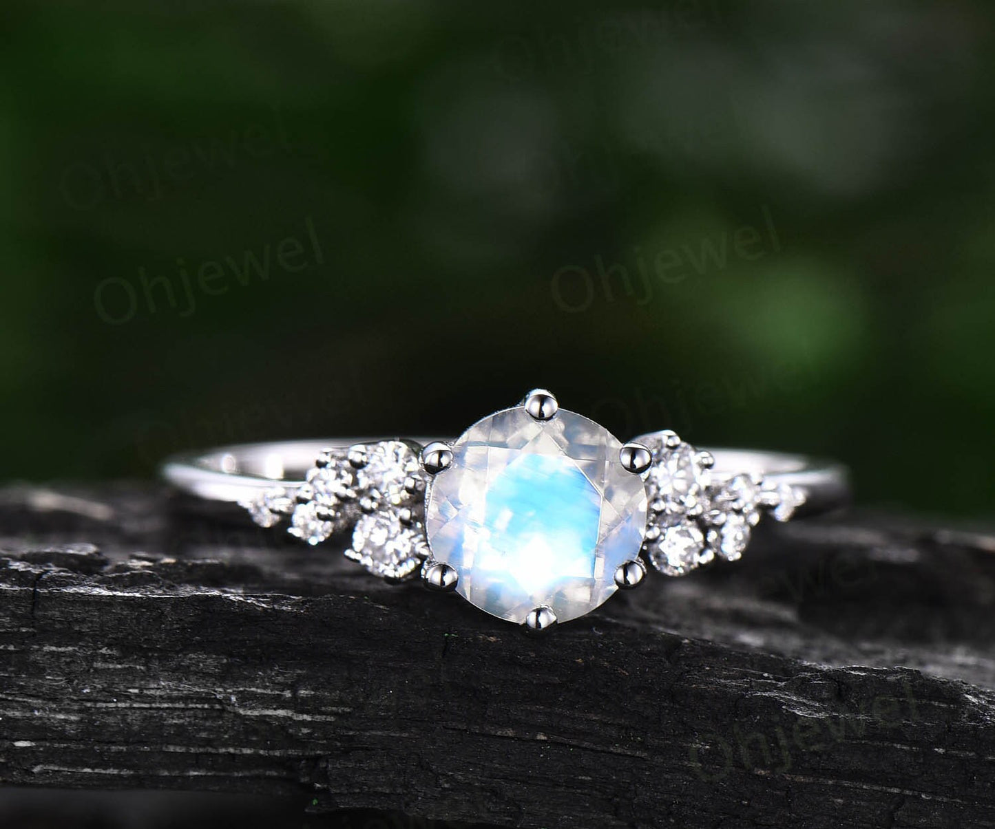 Cluster unique vintage moonstone engagement ring rose gold silver round cut promise ring for women six prong moissanite wedding ring gifts