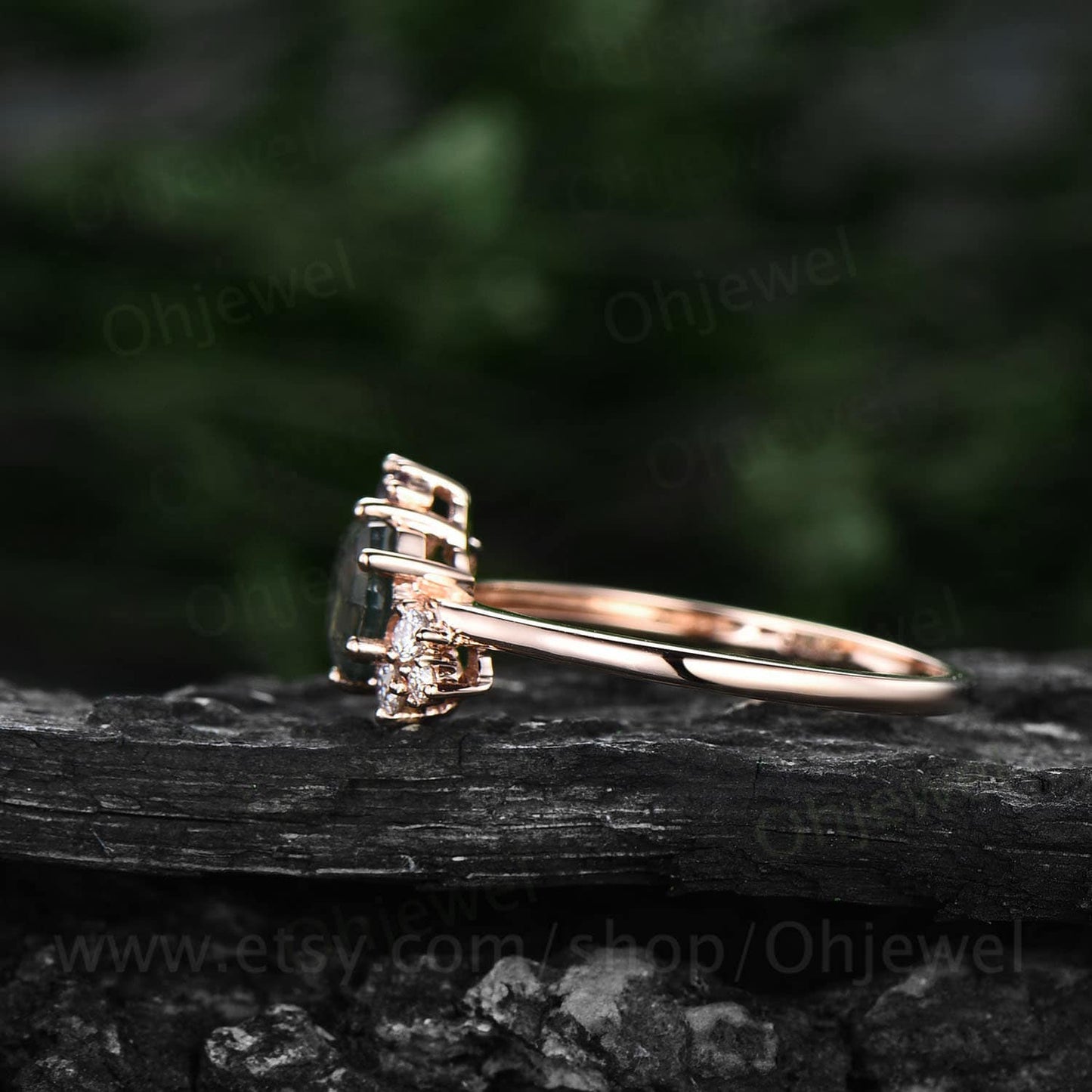 Vintage 2ct Hexagon cut Alexandrite engagement ring 14k rose gold art deco unique cluster engagement ring marquise cut diamond ring women