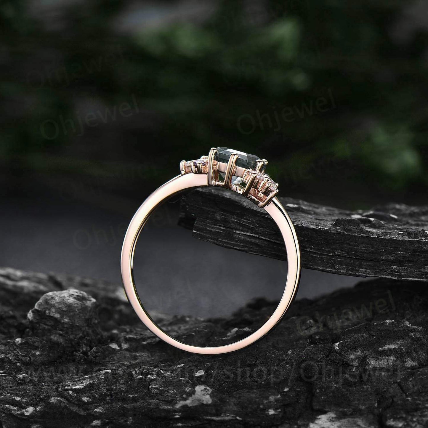 Hexagon cut Alexandrite ring gold silver for women vintage unique Alexandrite engagement ring cluster art deco moissanite bridal ring gifts