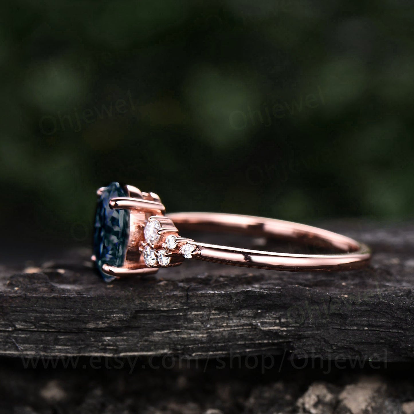 Vintage oval cut Alexandrite engagement ring 14k rose gold dainty cluster snowdrift unique engagement ring moissanite wedding ring for women