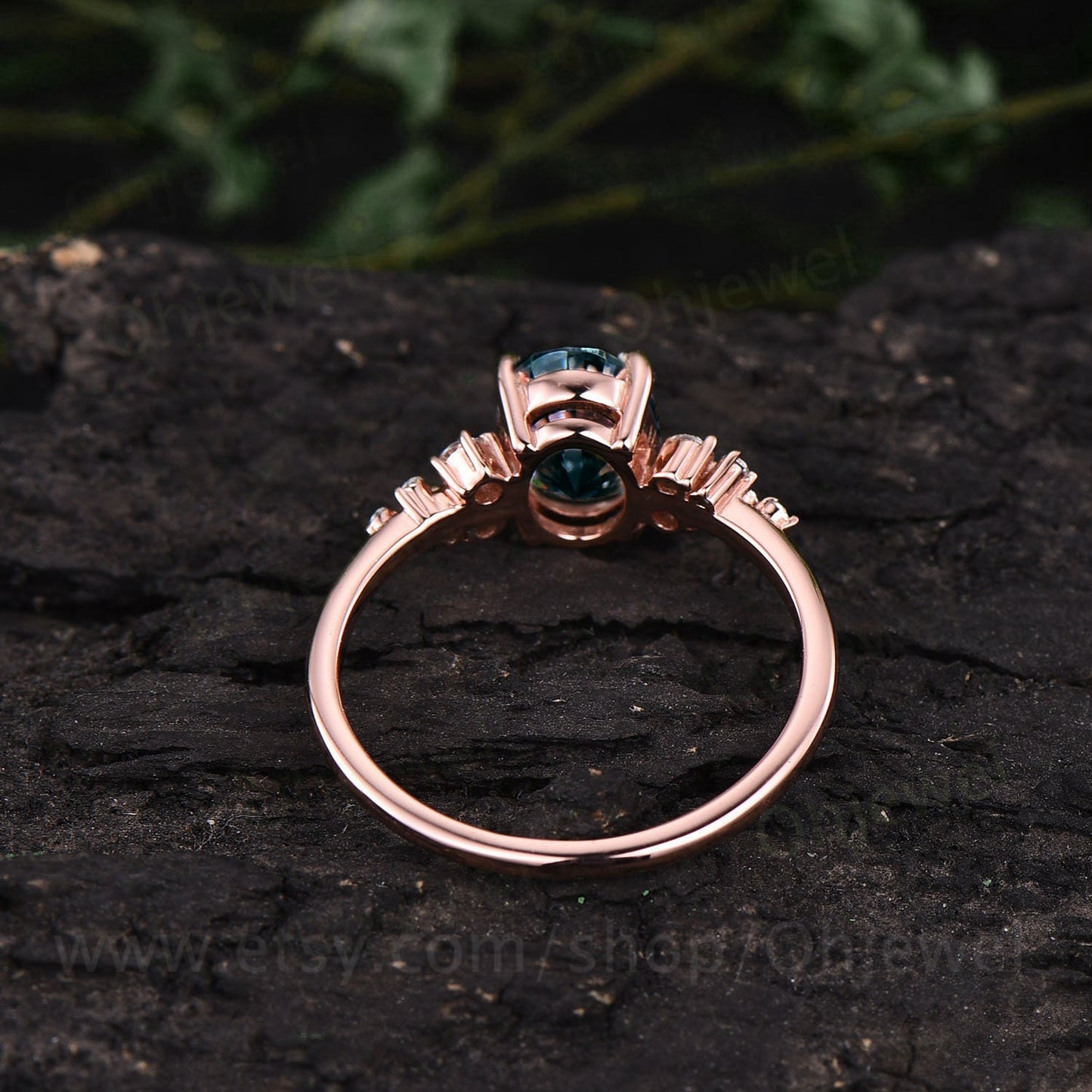 Vintage oval cut Alexandrite engagement ring 14k rose gold dainty cluster snowdrift unique engagement ring moissanite wedding ring for women
