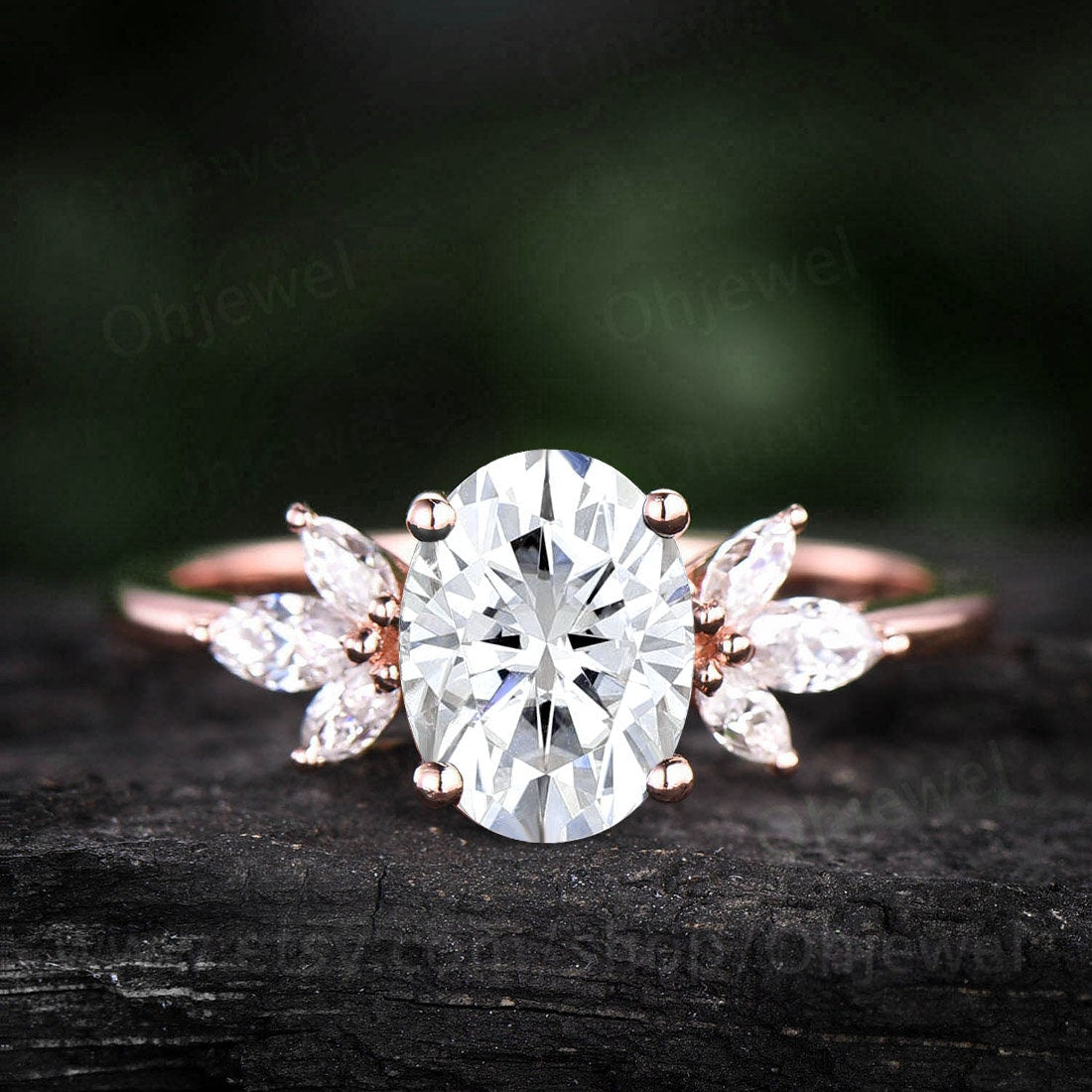 Vintage oval cut moissanite engagement ring 14k rose gold leaf flower marquise cut diamond cluster engagement ring wedding ring for women