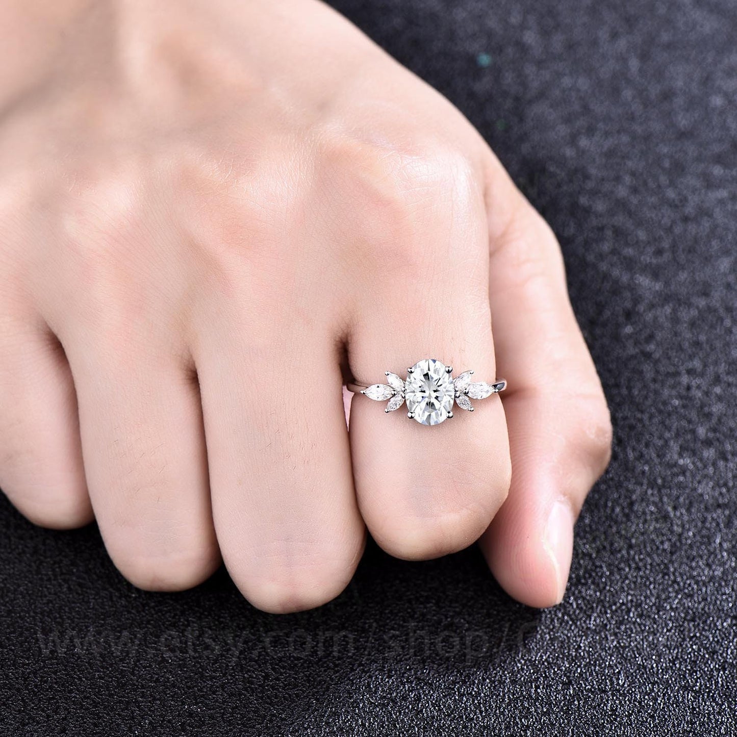 Vintage oval cut moissanite engagement ring 14k rose gold leaf flower marquise cut diamond cluster engagement ring wedding ring for women