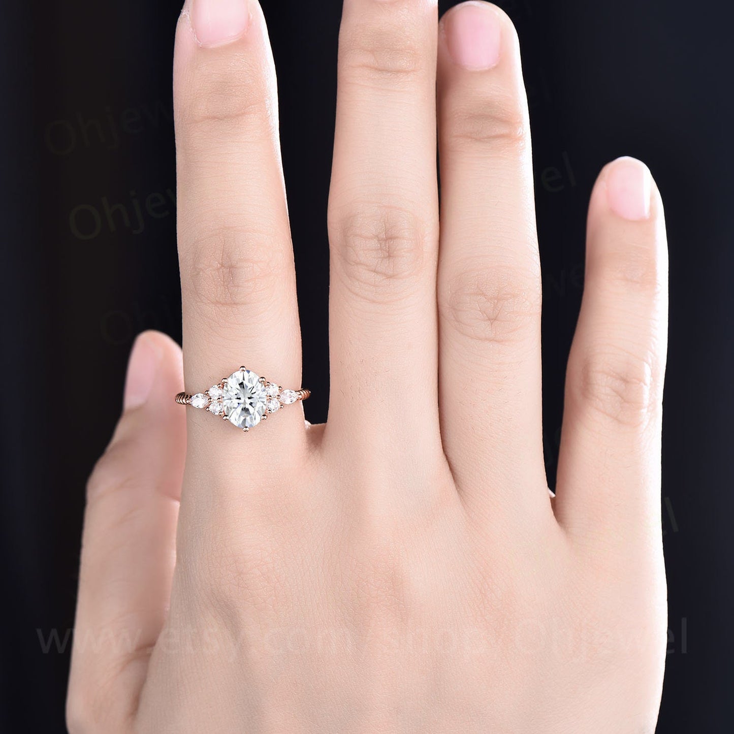 Oval cut moissanite engagement ring rose gold art deco vintage unique engagement ring marquise cut diamond twisted wedding ring for women