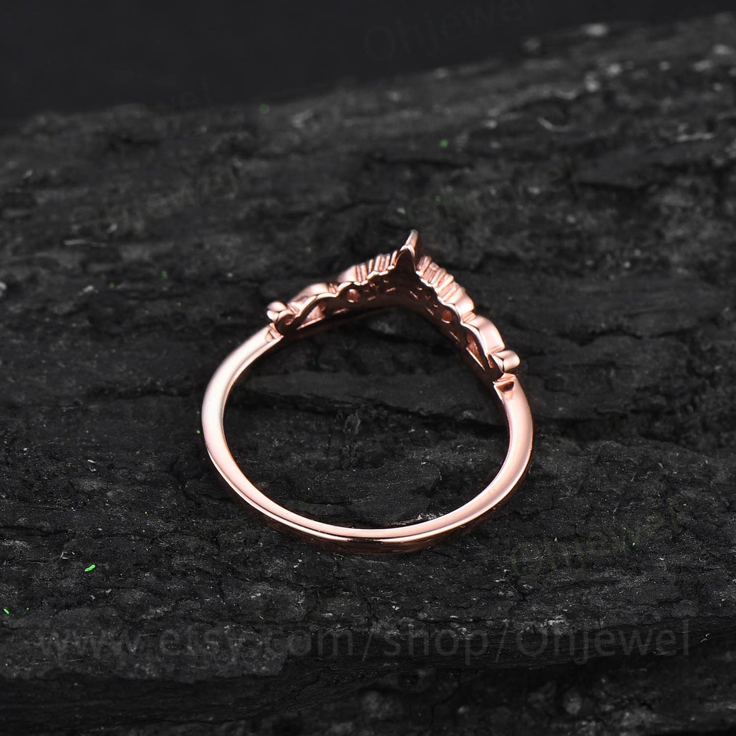 Unique moissanite wedding band 14k rose gold vintage style wedding ring band moon ring antique ring bridal anniversary band stacking ring