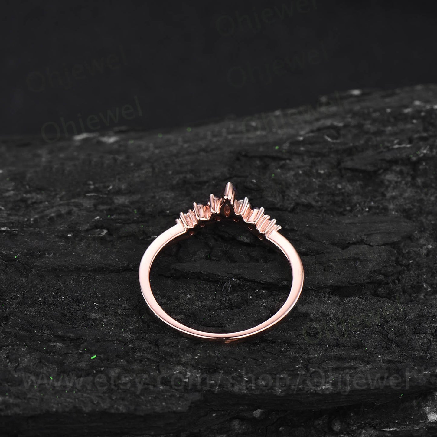Marquise cut Alexandrite wedding band rose gold ring art deco curved wedding ring band June birthstone ring bridal anniversary ring women