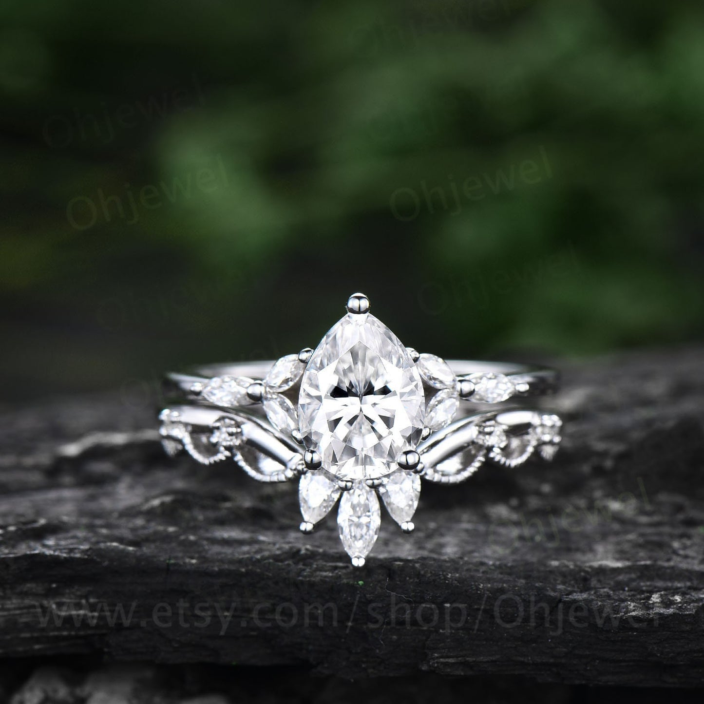 Vintage pear shaped moissanite engagement ring rose gold art deco flower ring marquise cut moissanite ring crown wedding ring set for women