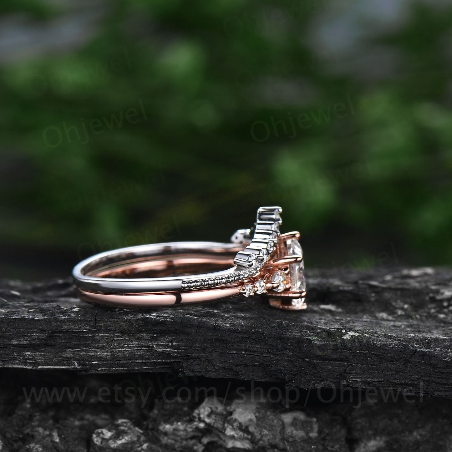Hexagon cut moissanite ring rose gold sterling silver vintage unique moissanite engagement ring set six prong dainty bridal ring set women