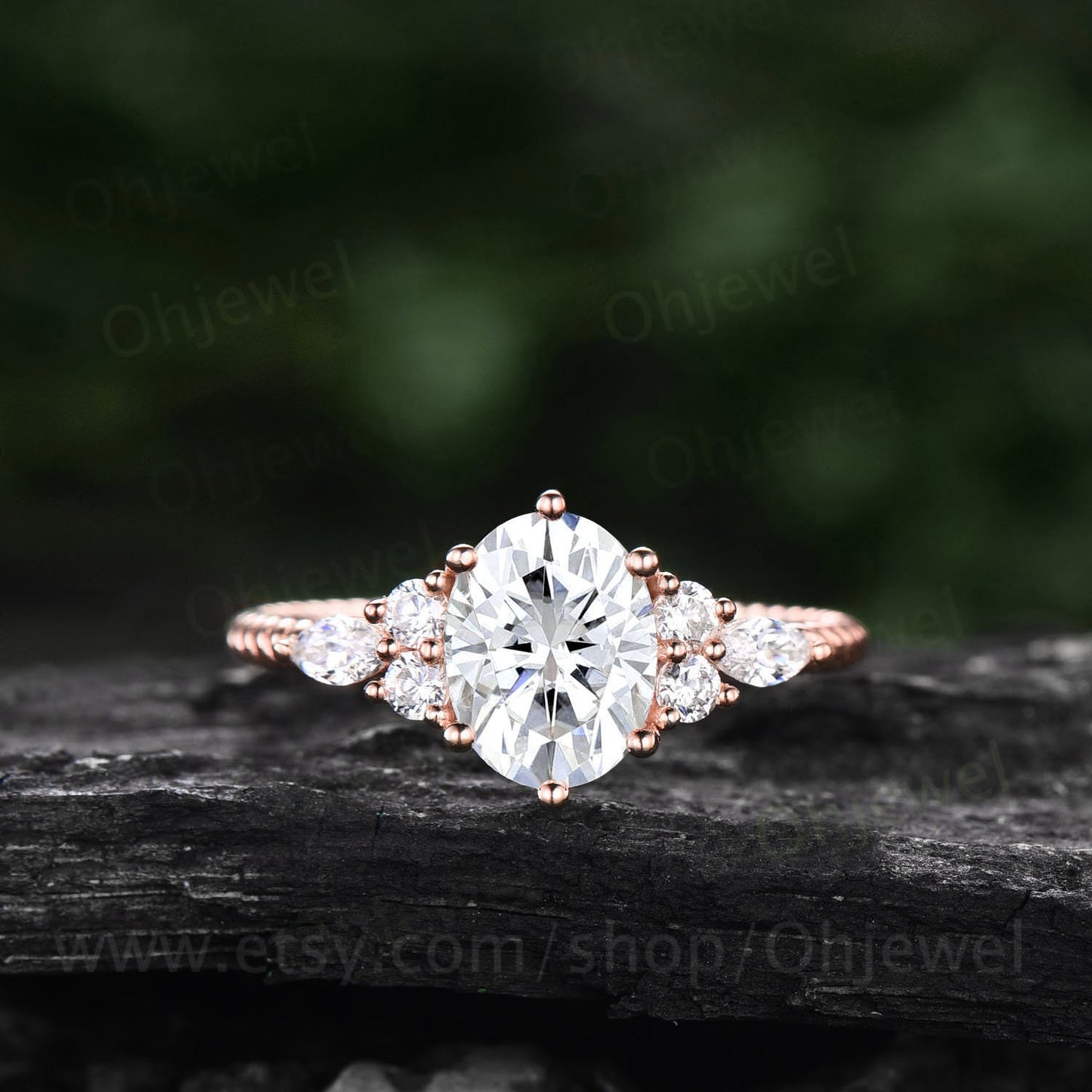 Oval cut moissanite engagement ring rose gold art deco vintage unique engagement ring marquise cut diamond twisted wedding ring for women