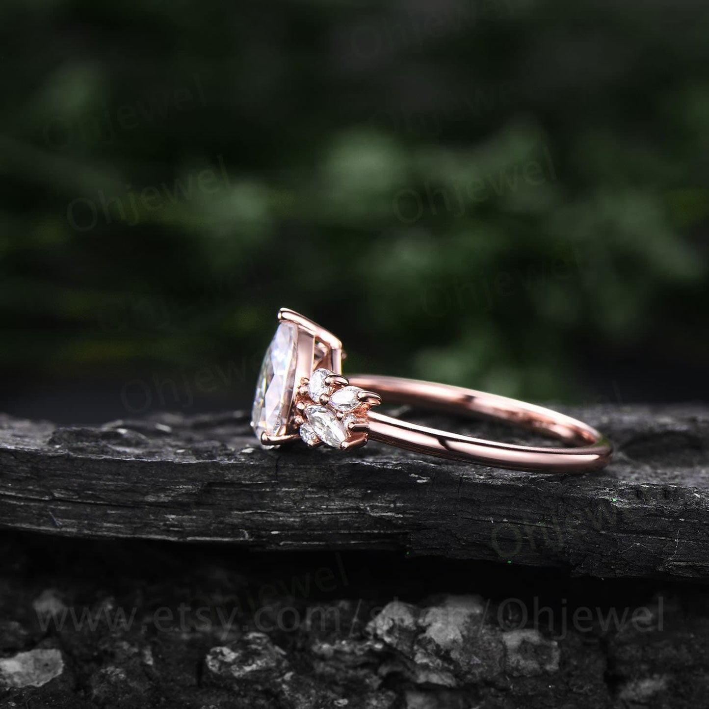 Pear shaped moissanite ring rose gold silver vintage unique cluster moissanite engagement ring art deco antique diamond wedding ring women