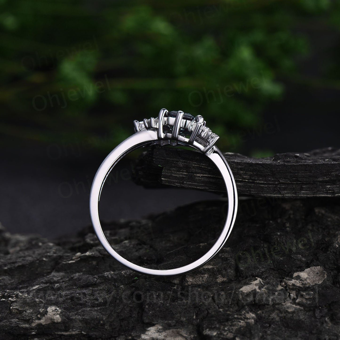 Hexagon cut Alexandrite ring for women vintage unique cluster Alexandrite engagement ring white gold silver art deco moissanite wedding ring