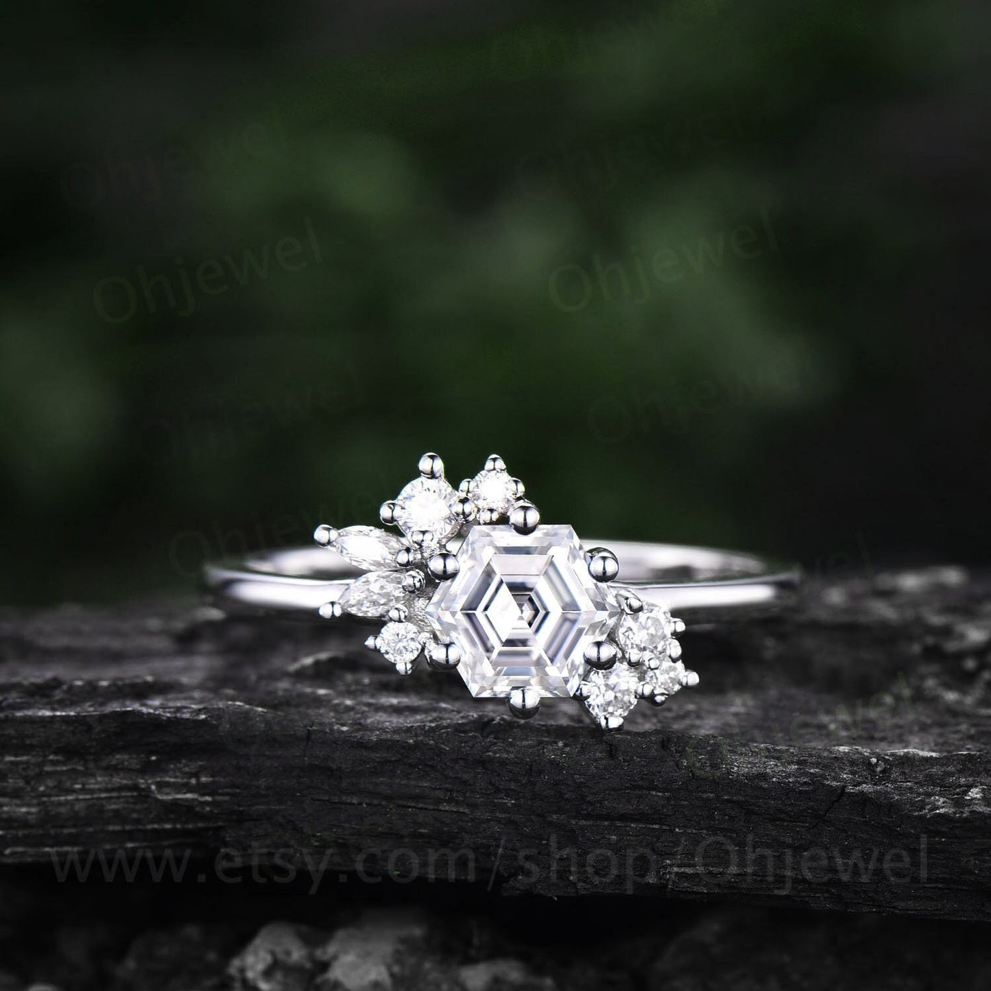 Hexagon cut moissanite ring gold silver for women Alternative cluster unique Alexandrite engagement ring marquise cut diamond wedding ring