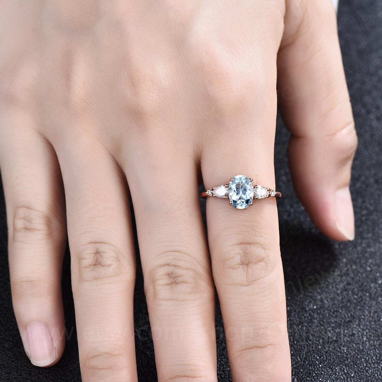 Oval cut aquamarine wedding ring set vintage unique aquamarine engagement ring set gold five stone Minimalist moissanite ring set for women