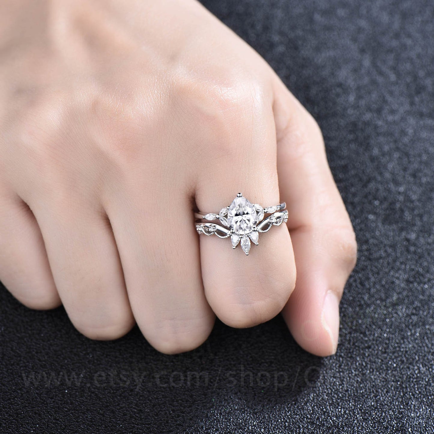 Vintage pear shaped moissanite engagement ring rose gold art deco flower ring marquise cut moissanite ring crown wedding ring set for women
