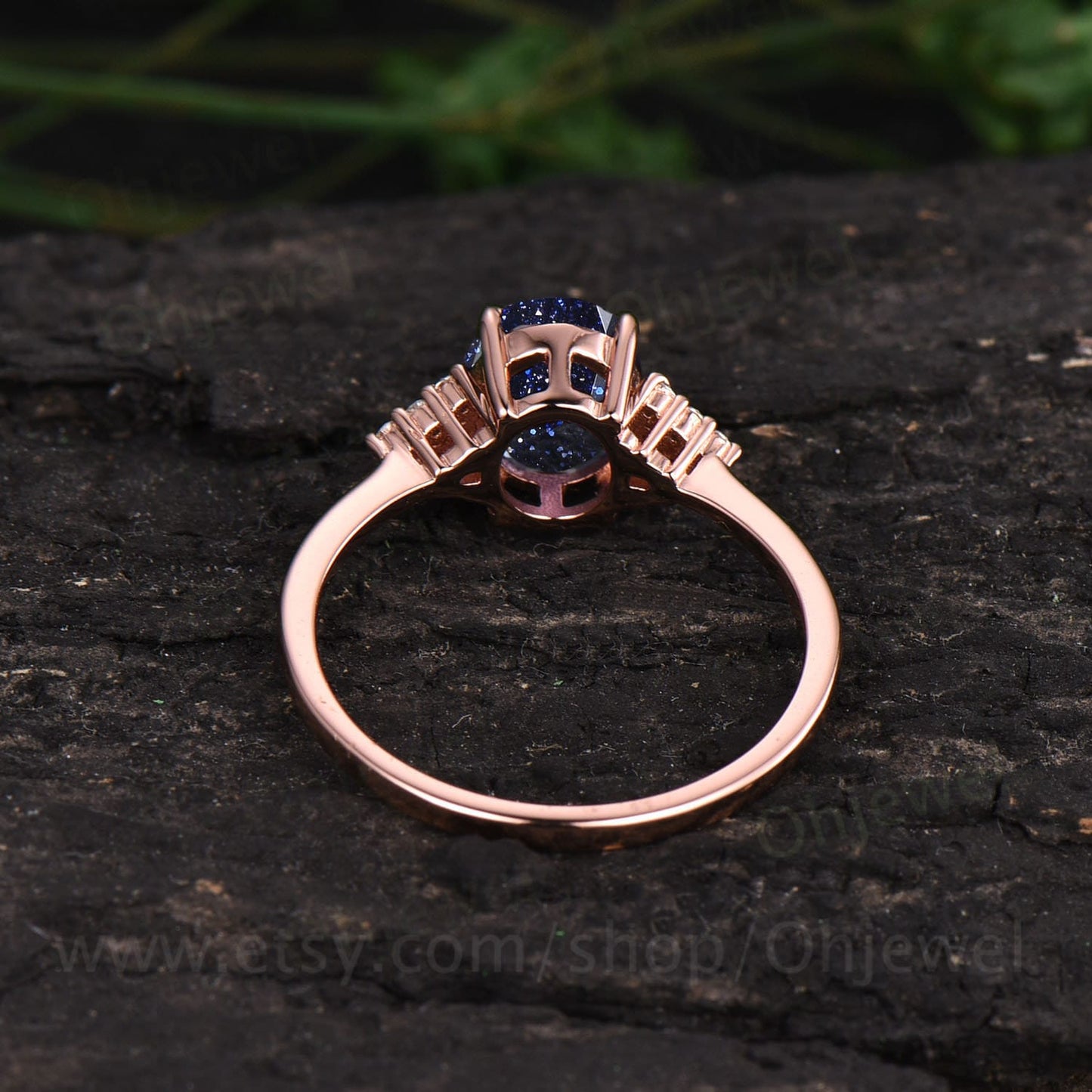 Vintage oval cut blue sandstone engagement ring 14k rose gold 925 sterling silver ring antique moissanite promise wedding ring for women