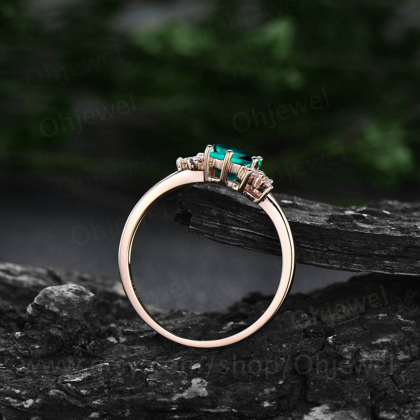 Hexagon cut emerald ring gold silver for women cluster vintage unique emerald engagement ring art deco moissanite bridal wedding ring gifts