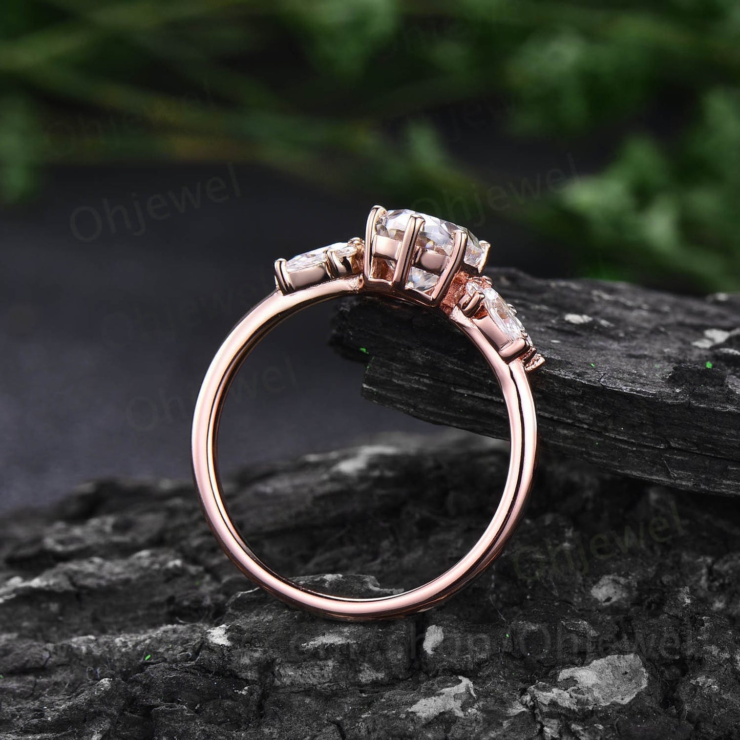 Round cut moissanite ring vintage unique cluster moissanite engagement ring 14k rose gold silver marquise cut diamond wedding ring for women