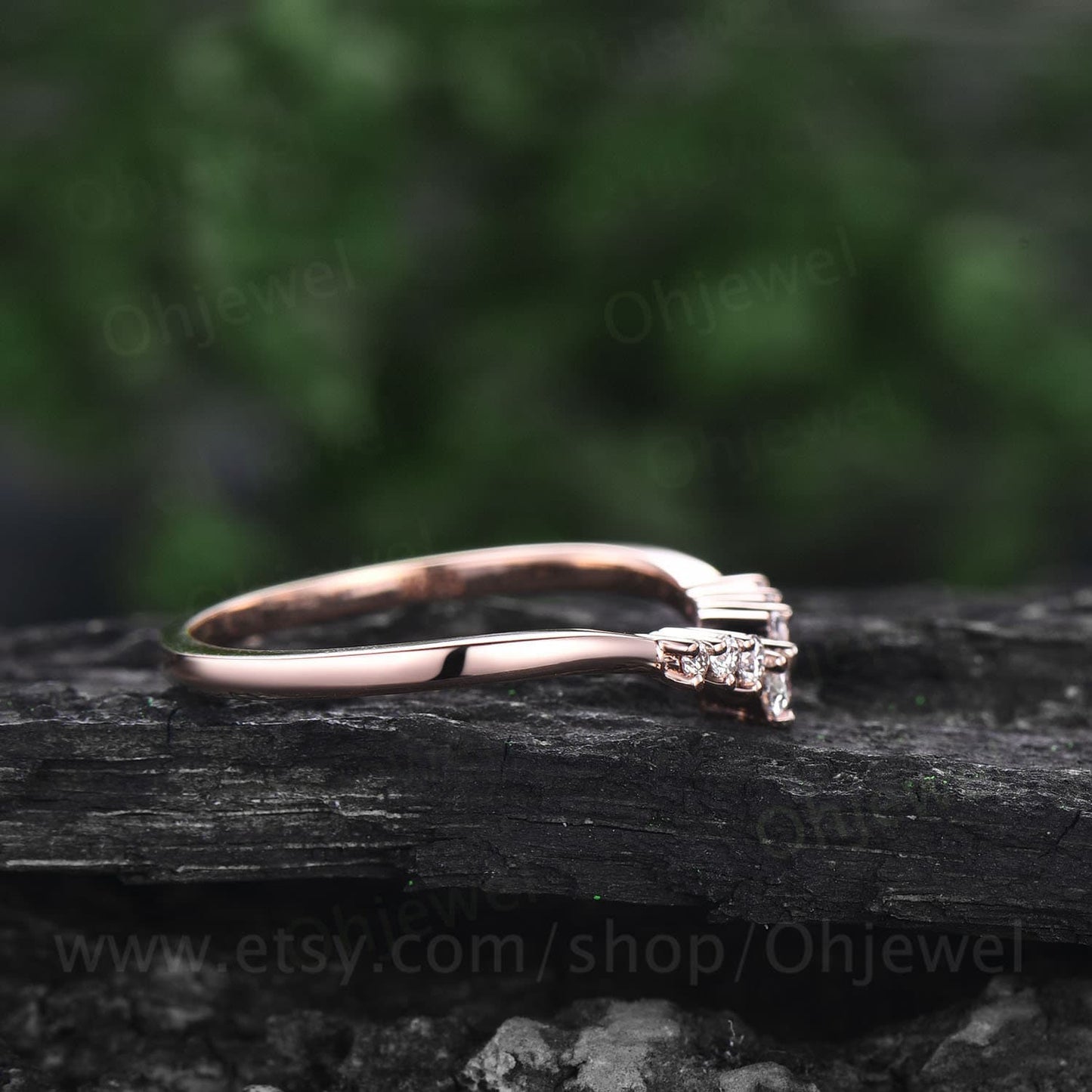 Diamond wedding band 14k rose gold moissanite wedding band stacking ring bridal ring